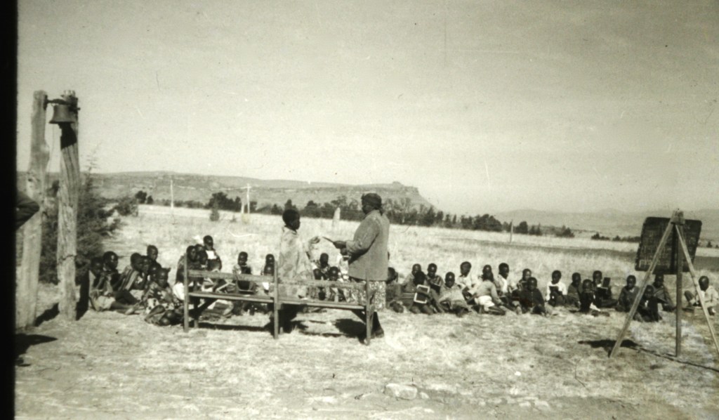 Basutho school children in their outdoor classroom; Lesotho